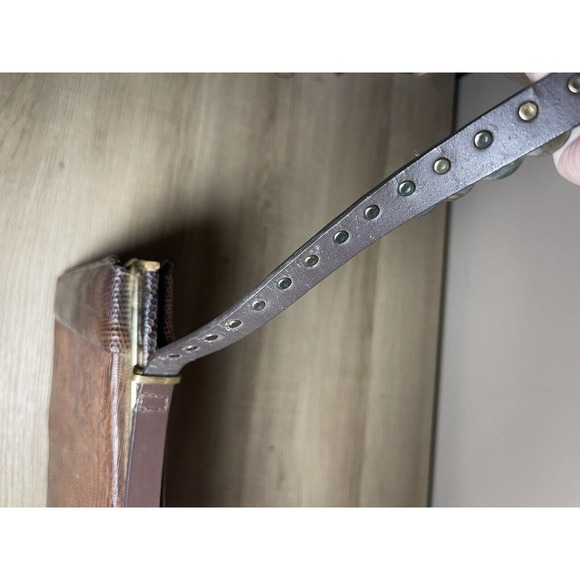 VINTAGE ESCORT BAG GENUINE LIZARD BROWN FRAME HANDBAG SATCHEL Dazzled Strap Moto - Picture 10 of 13